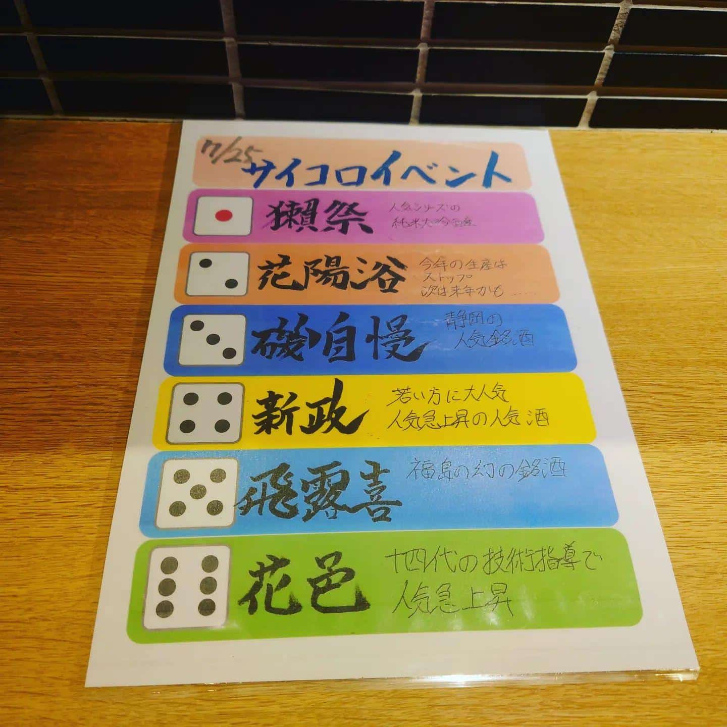 毎月5の付く日はサイコロイベント@品川日本酒/品川日本酒飲み放題/日本酒/品川/居酒屋